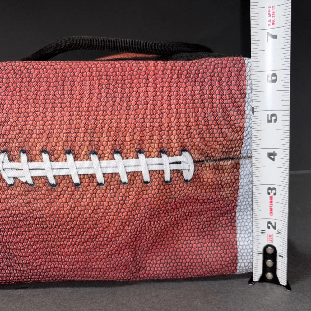 Football Print Insulated Lunch Bag Brown Sports Tailgate Cooler Zippered Case